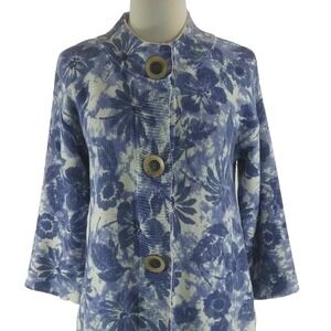 Coldwater Creek Cardigan XS Cream Blue Violet Big Button Sweater Jacket